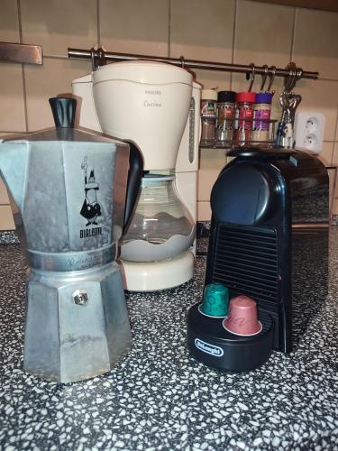 a kitchen counter with a blender and a toaster at Chata Helena in Loučná pod Klínovcem