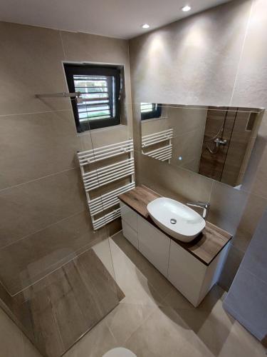 a bathroom with a sink and a mirror at Friends Vlašić in Vlasic