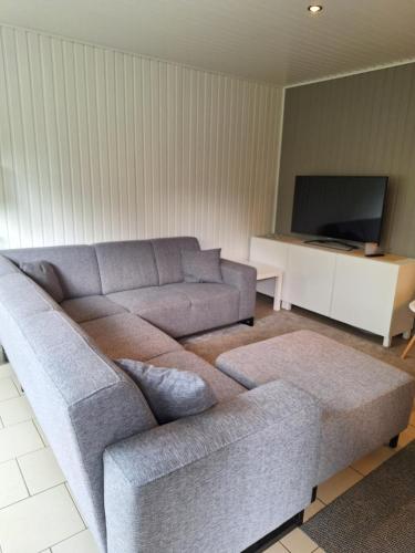 a living room with a couch and a television at Meerinzicht in Vielsalm
