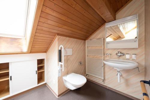 a small bathroom with a sink and a toilet at 06 - Gästehaus Erika - Hundwil - Appenzellerland in Hundwil