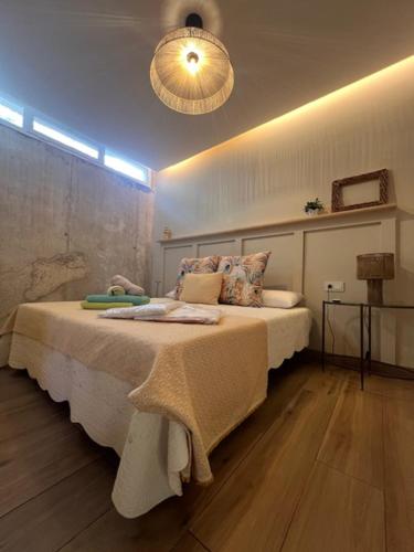a bedroom with a large bed with a light at Finca el Remanso de Marta in Málaga