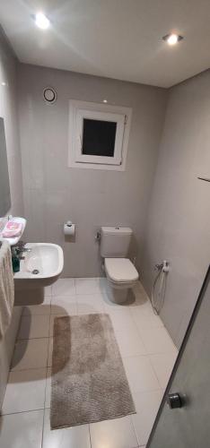 a bathroom with a toilet and a sink and a window at Les dunes in Sousse