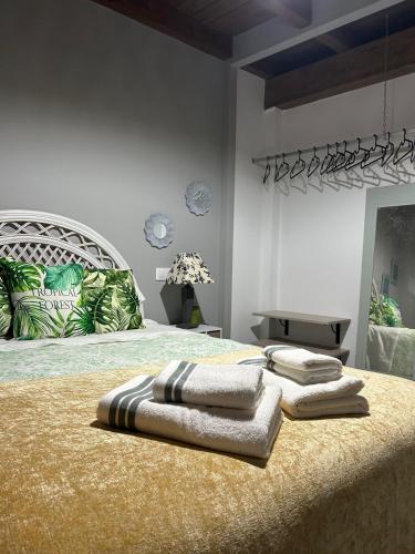 ein Schlafzimmer mit einem Bett, auf dem Handtücher liegen in der Unterkunft Casa Misi in Candeleda
