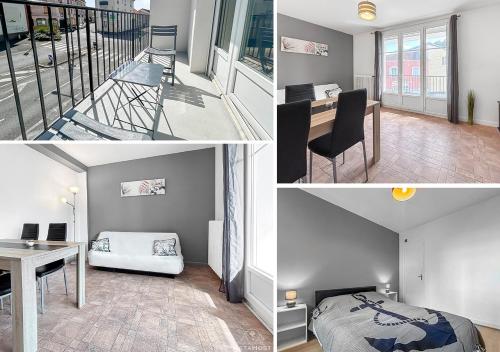 une chambre avec un lit, un bureau et une table dans l'établissement Balcon, Vue dégagée & Proche gare, à Vichy