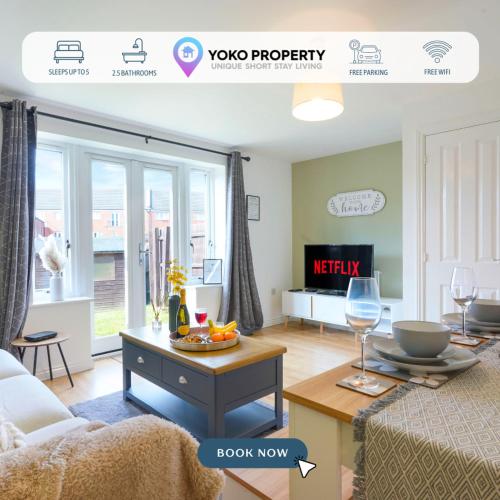 a living room with a couch and a table at Charming House - Close to Shops & City Centre - Free Parking, Self-Check-In, Fast WiFi & Smart TV with Netflix by Yoko Property in Milton Keynes