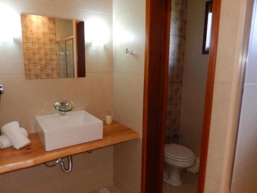 a bathroom with a sink and a toilet at Pousada do Sonho, PARTE ALTA in Visconde De Maua