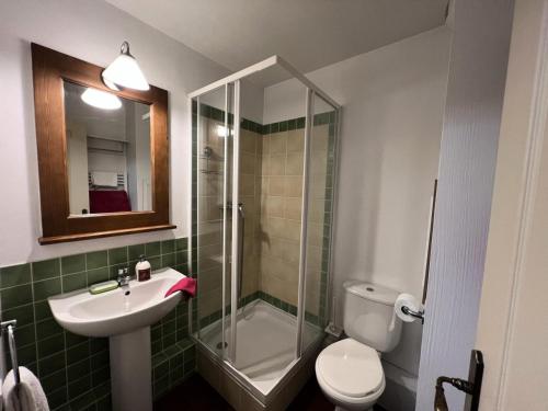 une salle de bain avec une douche, un lavabo et des toilettes dans l'établissement Résidence Alpaga - Appartement confortable · Proche des pistes · Balcon Est MAE-8314, à La Salle Les Alpes