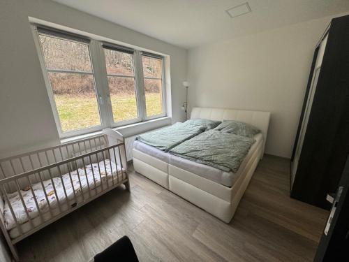 Postel nebo postele na pokoji v ubytování Vila Tanvald s wellness a wallboxem