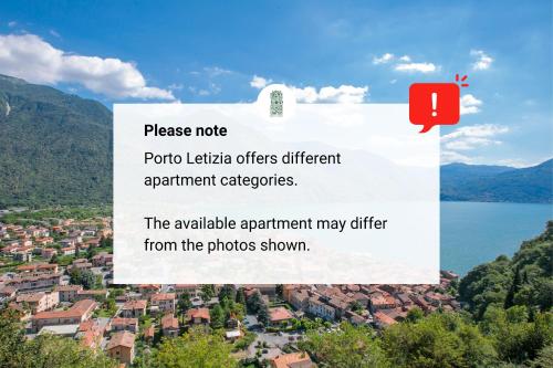 un cartello che dice che il rivenditore di foto offre diverse categorie di appartamenti di Villa Apartments - Porto Letizia a Porlezza