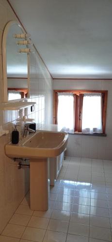 a bathroom with a sink and a mirror at Mansarda Montecavolo in Montecavolo
