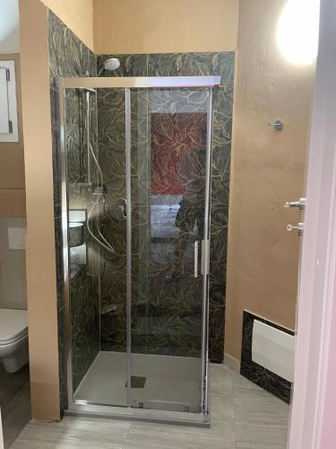 a shower with a glass door in a bathroom at Villa Maria in Occhieppo Inferiore