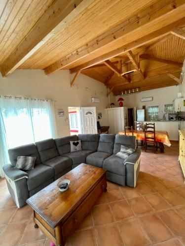 un salon avec un canapé et une table basse dans l'établissement Paisible maison familiale Animaux acceptés, à Gujan-Mestras