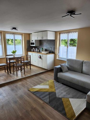 Kuchyň nebo kuchyňský kout v ubytování Dunakavics Apartman