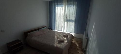 a small bedroom with a bed and a window at Twins Residence 2 APART HOTEL AP 4 2 rooms in Chiajna