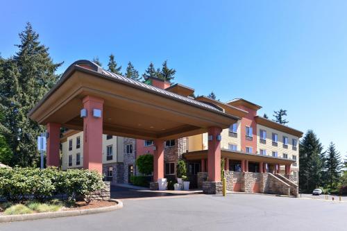 a building with a pavilion in front of it at Holiday Inn Express Portland South - Lake Oswego by IHG in Lake Oswego