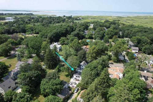 an aerial view of a neighborhood with houses and trees at Shopping Restaurants 6 mins to Beach AC in Yarmouth