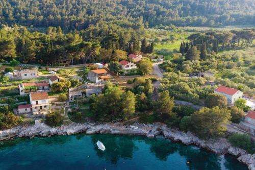 an aerial view of a house next to a river at Holiday house Ivko - Korcula in Vela Luka