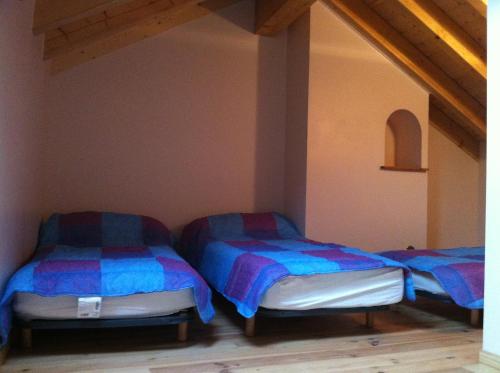 a room with two beds in a room at Maison De Caractère En Pierre cal Batlle in Saint-Pierre-dels-Forcats