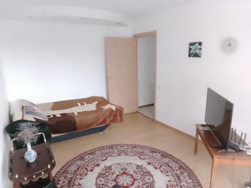 a living room with a bed and a television at Apartment near the Sea in Ventspils