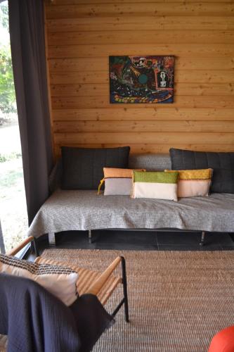 a couch with pillows on it in a room at Agriturismo Affaccio su Orvieto in Orvieto