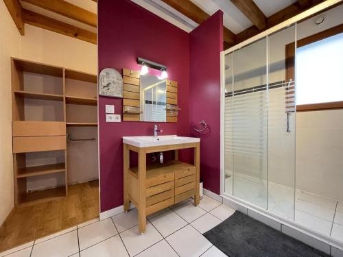 a bathroom with a sink and a shower at Biena in Musculdy