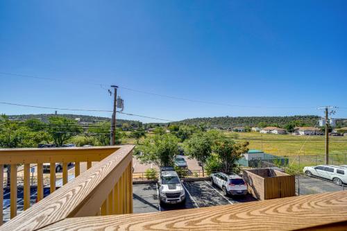 a balcony with a view of a parking lot with cars at 2 Mi to Lake Apt with Balcony in Payson! in Payson