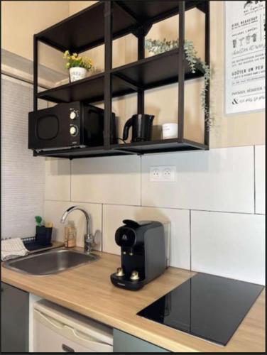 Il comprend une cuisine équipée d'un évier et d'une cafetière. dans l'établissement la cale à la mer, à Dieppe