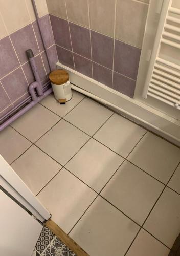 La salle de bains est pourvue de carrelage et de toilettes. dans l'établissement L'Evasion Chill, à Saint-Brieuc