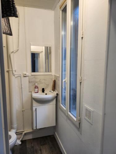 une salle de bain avec un lavabo et des toilettes et une fenêtre dans l'établissement Studio proche Paris, à Saint-Denis