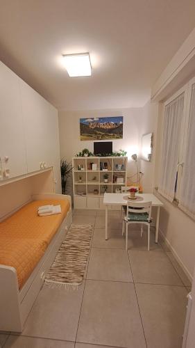 a bedroom with a bed and a desk and a table at Valtellina Sondrio Holidays 3 in Sondrio