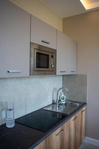 a kitchen with a sink and a microwave at Freedom in SantʼAntonio Abate
