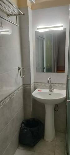 a bathroom with a sink and a mirror at Sky Nest 14 in Nairobi