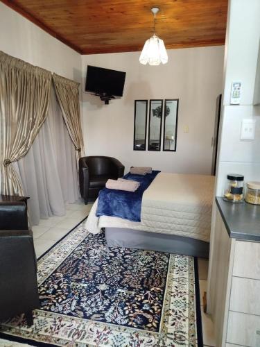 a bedroom with a bed and a chair and a television at Hopetown Accommodation in Hopetown
