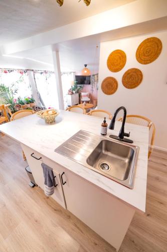a kitchen with a sink and a counter at CASA TUCAN - BEACH JUNGLE PARADISE in Ensenada
