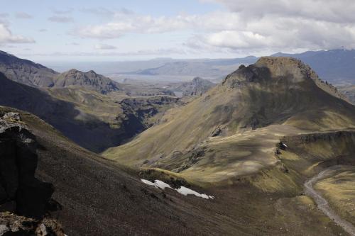 a view from the top of a mountain at South Coast Panorama in Hvolsvöllur
