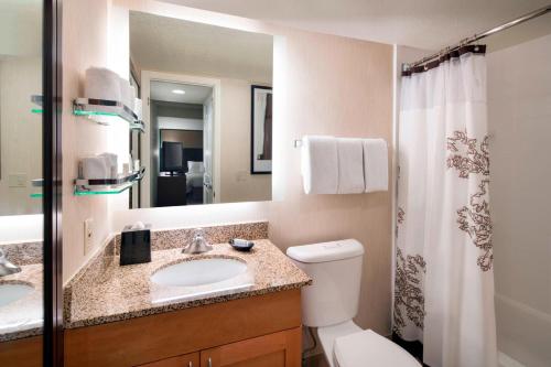 a bathroom with a sink and a toilet and a mirror at Residence Inn Los Angeles Torrance/Redondo Beach in Torrance