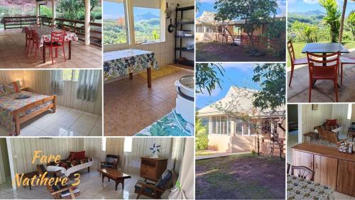 a collage of photos of a house with furniture at Fare NATIHERE Huahine 3 in Maroe