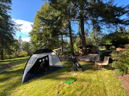 a tent sitting in the grass in a yard at Whispering Pines Farmhouse in Redmond