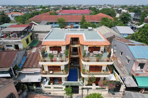 an overhead view of a house in a city at 75 Garden INN in Hue