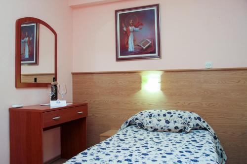 a bedroom with a bed and a dresser and a mirror at Hotel Villa Neretva - Metković in Metković