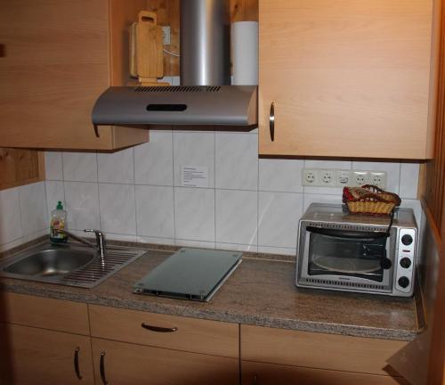 a kitchen with a sink and a toaster oven at Haus Reese in Buntenbock