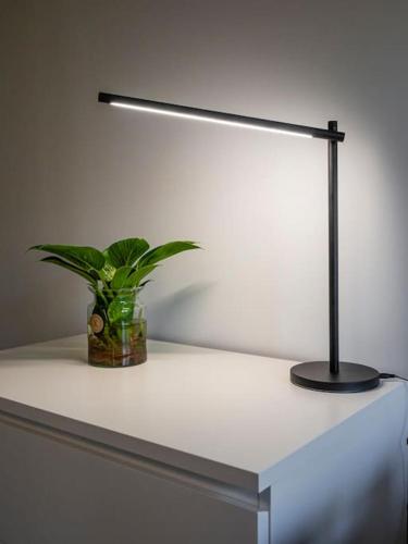 une lampe et une plante sur une table blanche dans l'établissement Studio Bellevue, à Isle