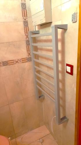 La salle de bains est pourvue d'une douche et d'une étagère murale. dans l'établissement NICE 2 Pièces 200 m mer Promenade des Anglais Atypique Original, à Nice