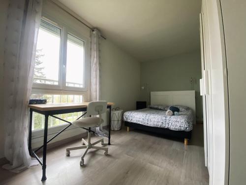 a bedroom with a desk and a bed and a desk and a chair at Appartement pour 8 personnes à Mont-Saint-Aignan - 217 in Mont-Saint-Aignan