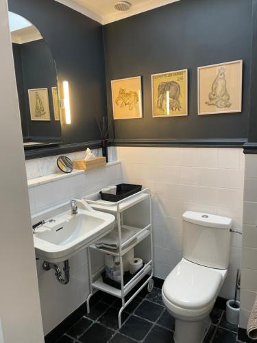 a bathroom with a white toilet and a sink at Holiday Home Jules in Antwerp