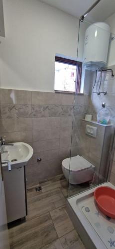 a bathroom with a toilet and a sink at Apartment Tenara in Vis