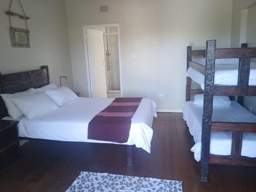 a bedroom with two bunk beds and a ladder at Island Vibe Knysna in Knysna