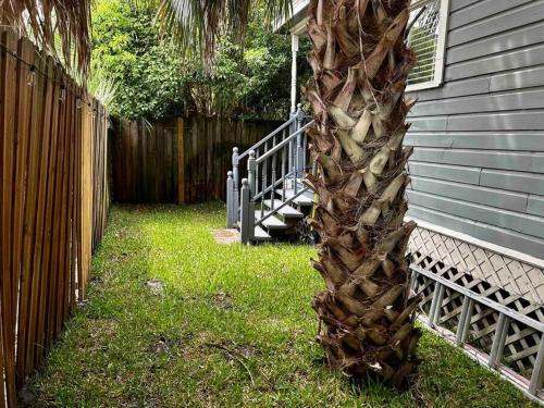 a palm tree in the yard next to a house at Tuscawilla B -Beautiful 3 bedroom apt Historic Ocala 1891 in Ocala