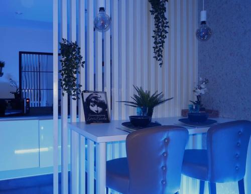 a dining room table with chairs and plants on it at Cosy City Centre Apartment with Parking in Birmingham