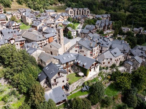 an aerial view of a town with houses at Apartaments Ca de Badia in Taull